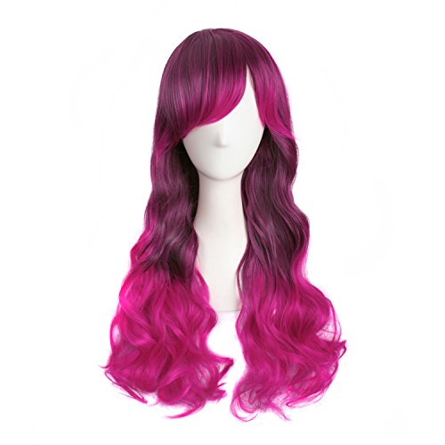 MapofBeauty 70cm/ 28 pulgada largo rizo seorita rizo Pelucas (rosa roja rojo+gris)