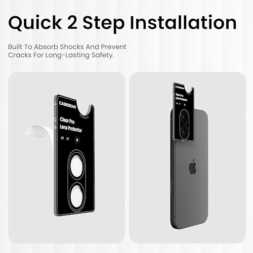 Image of CASEGEAR Clear Pro Camera Lens Protector Compatible With iPhone 17 | HD Clarity | Scratch Resistant | Complete Coverage | Easy Installation | Black