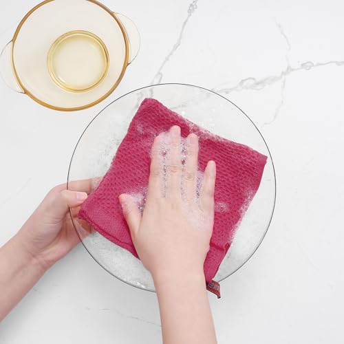 Image of Homaxy 100% Cotton Waffle Weave Kitchen Dish Cloths, Ultra Soft Absorbent Quick Drying Dish Towels, 12 x 12 Inches, 6-Pack, Hot Pink