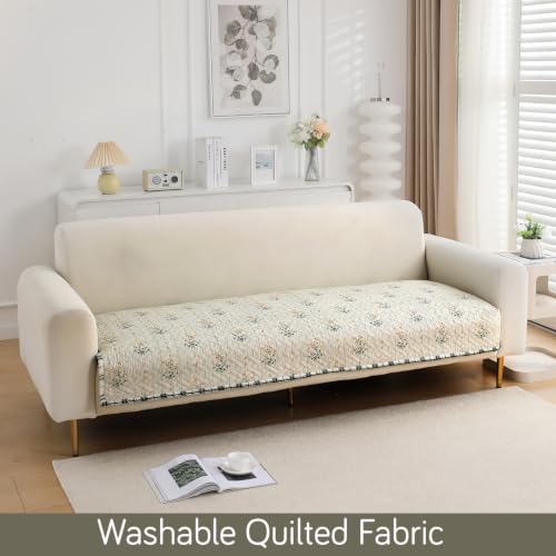 Image of HOKIPO 'HomeHues Series' Printed Quilted Sofa Cover Mat for 2 Seater Sofa, Light Green Ash Gypsy Flower (IN-807-D5*1)