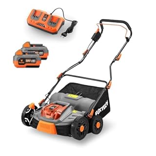 FUXTEC Aérateur à batterie 40 V FX-E2VE38SET - 2 en 1 Aérateur et Scarificateur, Largeur 38 cm, Panier 45 L, 2 piles incluses
