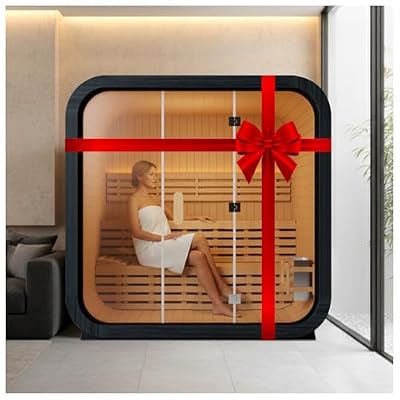 Outdoor Steam Sauna for 4-6 Person, Traditional Cube Saunas Spa, Traditional Barrel Wooden Sauna with ETL-Certified 6KW Stove, 0-195? (82.68”x 70.87”x 82.68”, Canadian Spruce)