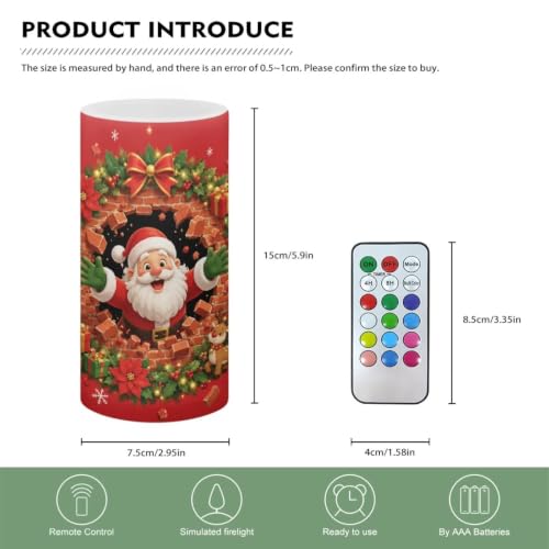 Image of Poceacles Flameless LED Candle Christmas Votive Lights Realistic Pillar Candle Decorative Tea Lights for Home Party Indoor Outdoor Decor, Red Santa Claus Print