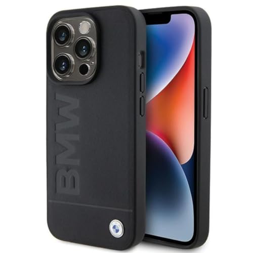 Image of CG MOBILE BMW Compatible with iPhone 15 Pro Max Case [Official Licensed] Mag-Safe Compatible | Real Leather Case with Hot Stamp & Metal Logo Protective Case /Cover Designed for iPhone 15 Pro Max Black
