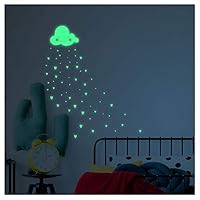 Stickers Phosphorescents Nuage Et Cœurs - Autocollants Lumineux Pour Chambre D'enfant - 20 X 25 Cm