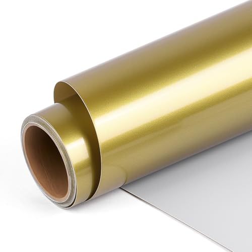 AMAZINGHOME Glossy Matte Gold Permanent Vinyl Roll with PET Backing - 30.5 x 170 cm Self Adhesive Vinyl for Silhouette Easy Weed & Bubble Free