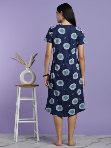 Image of 9shines Label Hosiery Cotton Knee Length Short Night Dress | Short Nighty for Women with Pocket | Graphic Print Nightwear | Night Gown for Women (M-7XL)