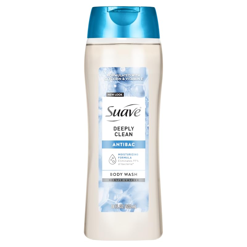 Suave Deeply Clean Antibacterial Body Wash with Glycerin & Vitamin E, Moisturizing Skin Cleanser For Soft, Smooth Skin, Long Lasting Scent, Paraben Free, 18 fl oz, 6 Count