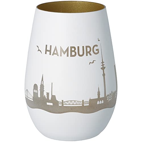 Goodtimes Windlicht Hamburg Skyline Weiß & Gold