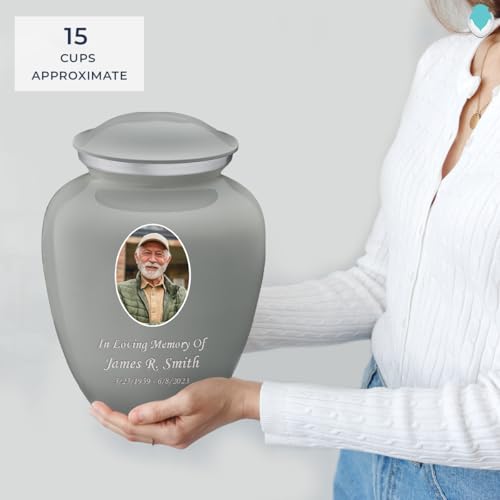 Image of Geturns - Adult Cremation Urns for Human Ashes I Large Slate Grey Photo Funeral Urn for Female and Male I 200 lbs