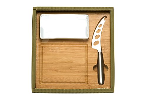 Red Vanilla GR916-249 Slice Bamboo Cheese Board Set with Food Tray & Cheese Knife, Brown