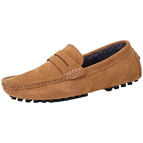Image of ANUFER Men's Suede Leather Penny Loafers Comfort Driving Shoes Moccasin Slippers