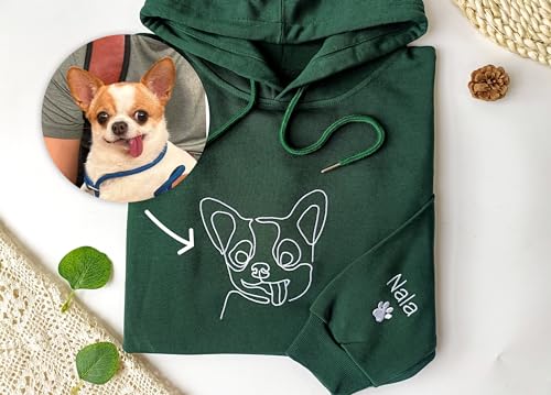 Custom Dog Face Hoodie Embroidered - Personalized Pet Outline Sweatshirt - Personalized Dog Mom Sweater with One Line Drawing - Unisex Hoodie Gift for Pet Lovers Multi3