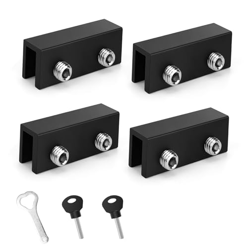 LWLWA Cerradura Ventana Corredera 4 Piezas, Aleación Aluminio Cerradura Corredera, Limitador Hexagonal Tope Ventana Corredera con 2 Llaves, No Requiere Perforación, para Puertas Correderas Ventanas