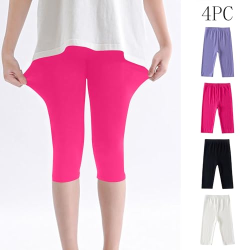4-Pack Girls Capris Leggings Kids Summer Basic Solid Stretch Casual Cropped Tights for School Wearing for 2-13 Years2