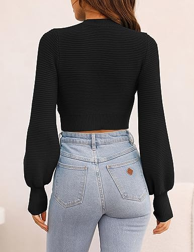 ZESICA Women's Fall Mock Neck Cropped Sweater Long Sleeve Soft Ribbed Knit Pullover Jumper Tops4