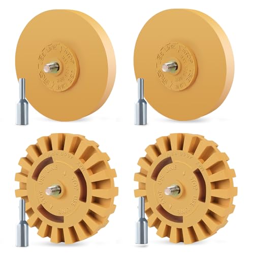 4 Pack Eraser Wheel Decal Remover Without Damaging Car Paint 4in Adhesive Rubber Wheel with Drill Adapter car Sticker Remover for Vinyl Decals,Labels,Stickers,Graphics,Tap,Tar