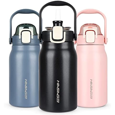 Water Bottle 32oz Insulated Water Bottle, Sport Water Bottle With Straw Lid, Stainless Steel Insulated Water Bottles With Portable Handle, Big Water Bottle For Hot And Cold Drink(Black) Cover