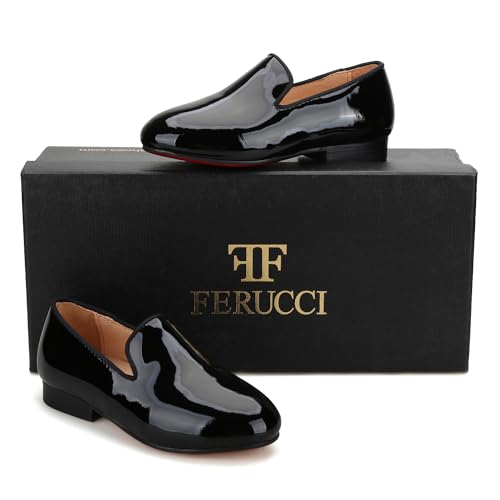 FERUCCI Kids Boys Black Patent Leather Loafer Wedding Gala Ring Bearer Shoe2
