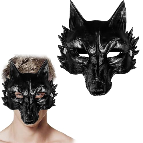 GUOYOU Máscara lobo máscara terror máscaras Halloween acessórios disfarce homem lobo adulto máscaras para crianças Halloween máscaras realistas para carnaval cosplay (preto e prata)