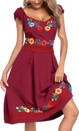 Image of Women's Mexican Dress Embroidered Causal Lace Party Dress