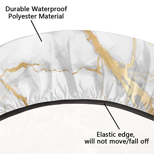 Auuxva Marble Round Tablecloth With Elastic Edge,White Gold Marble Fitted Table Cloth Waterproof Wipeable Round Table Cover For Dining Kitchen Party Indoor Outdoor Patio Table 36"-42" Diameter #TOP4