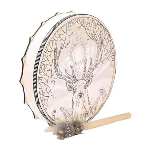 Tambour chaman en bois et cuir naturel de 40,6 cm avec ses baguettes de percussion