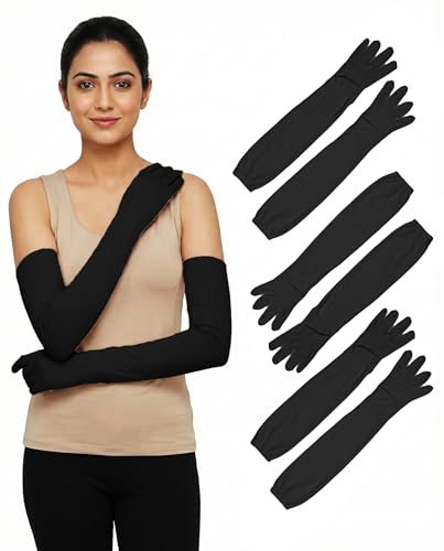 Image of Pack of 3 Full Hand Arm Sleeves Protective Summer Gloves | Sun Burn Protection Hand & Arm Skin Gloves for Girls & Women | Anti Tan Driving Arm Sleeves