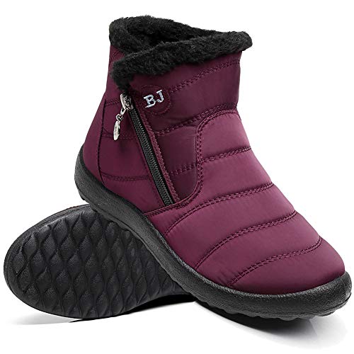 Image of Winter Snow Boots for Women Men, Lightweight Water-Resistant Boots | faux fur lining, rubber sole, warm winter wear, dog walking, errands, light snow, indoor outdoor