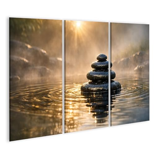 Tableau sur toile jardin zen triptyque en 3 pièces pour décoration murale