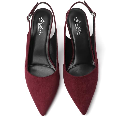 Image of Mostrin Kitten Heels for Women Slingback Pointed Closed Toe Heels Women's Pumps Shoes for Wedding, Party, Commuting