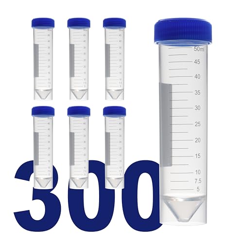 Image of Kashi Scientific 50mL Self Standing Centrifuge Tubes with Screw Cap Lid, Lab Grade Polypropylene Plastic, Skirted, Printed Graduation, Write-on Spot [50mL Self-Standing, 300]