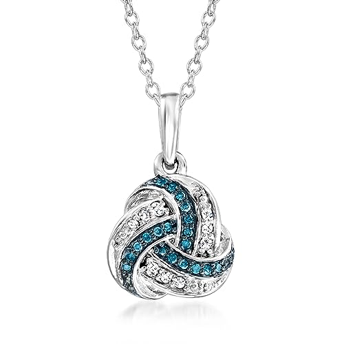 Ross-Simons 0.10 ct. t.w. Blue and White Diamond Love Knot Pendant Necklace in Sterling Silver. 18 inches