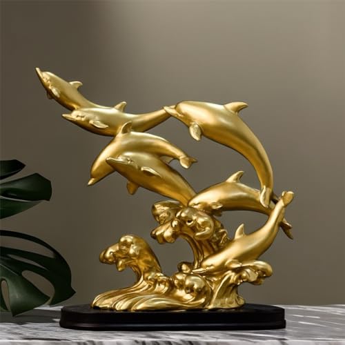 Estatua de Delfín Dorado para Decoración de Hogar miniatura 3