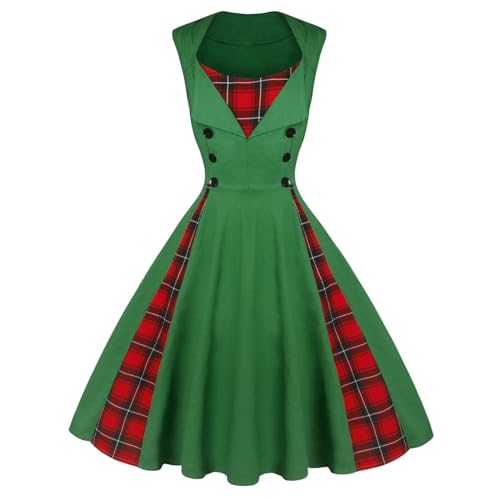 Image of KILLREAL Women's Vintage Polka Dot Print A-Line Pin Up Style Sleeveless Cocktail Party Casual Dress