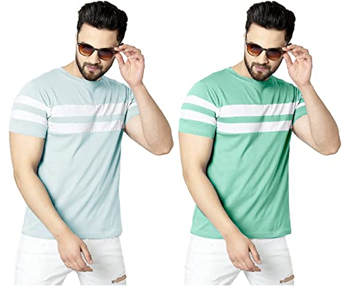 Image of RodZen Men's Polyester Round Neck Regular Fit Striped T-Shirt (Combo Pack of 2)