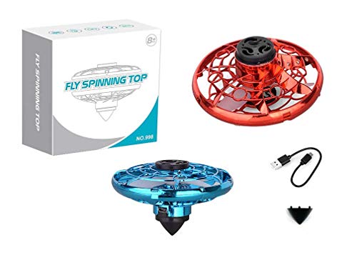 Teklectric Flying Fidget Spinner with LED Lights, Fly Nova Floating Hand Operated Mini Drone Spinner Toy with 360 Degree Top Spinner Attachment for Ground Play (RED)