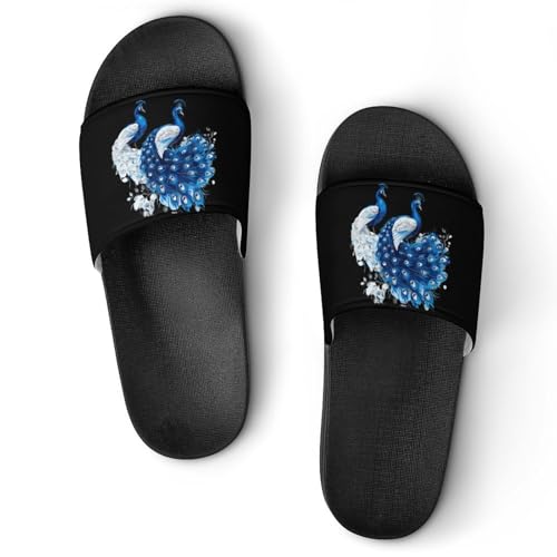 Blue And White Peacocks House Sandals Non-Slip Bathroom Slippers Beach Summer Shoes for Men Women