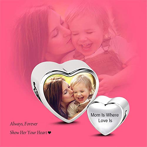 Custom Photo Charm Bead 925 Sterling SilverPersonalized Heart Picture with Loved Dear Charms Beads Fit Women Bracelet Necklace As Mother Daughter Present(Style 1)3