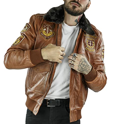 TruClothing Men's Bomber Jacket Outwear Windproof Winter Air Force Aviator Flying Distressed Real Leather Jackets Coat