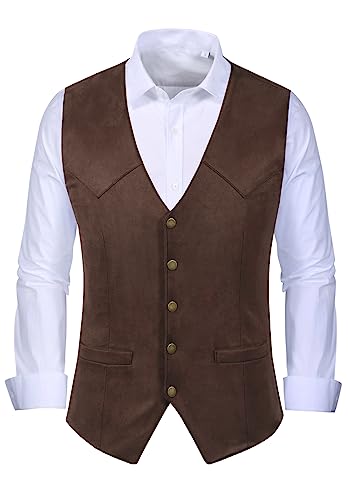 Men's Suede Leather Vest Vintage Cowboy Style Sleeveless Jacket Slim Fit Wedding Waistcoats2