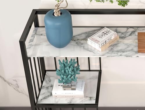 Image of ARTROCK Modern 3-Tier Console Table with Faux Marble Shelves, Gold Metal Frame, Narrow Entryway Sofa Table, Luxury Display Shelf Organizer for Living Room, Hallway, Bedroom & Office (White Black)