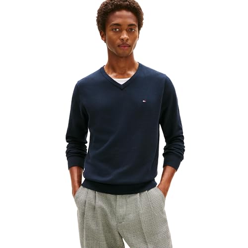 Tommy Hilfiger Men's Sweater with V Neck, Masters Navy Large
