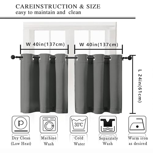Image of Simplebrand Light Grey Short Kitchen Curtains 24 Inch Length 2 Panels Set, Small Windows Room Darkening Curtain for Bathroom, Cabinet, Basement, RV Camper, Thermal Insulated Short Drapes, 40 x 24 Inch