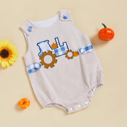FYBITBO Fall Baby Boy Clothes Newborn Halloween Outfit Corduroy Tractors Truck Pumpkin Romper Sleeveless Onesie2
