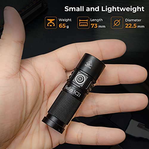 Image of Sofirn SC21 Mini Flashlight 1000 Lumen, USB Rechargeable Keychain Light with Super Bright LH351D LED, 16340 Battery (inserted), Magnetic Tail, Small Pocket Sized EDC Flashlight High Lumens