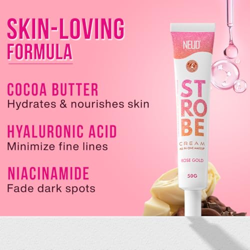 Image of NEUD Illuminating Strobe Cream Gold 50g, Primer + Highlighter + Moisturizer with Cocoa Butter and Hyaluronic Acid, 3 in 1 Strobe Cream for Face, Flawless Radiant Dewy Skin & Glowing Makeup Base