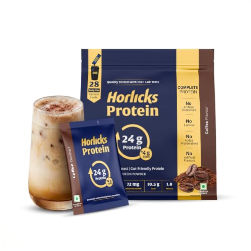 Image of Horlicks Protein Powder 1 Kg Pack | 24g Protein, 4g Fibre per serve | Coffee Flavour | 28 Daily Use Sachets | Fermented Yeast Isolate | Gut-Friendly Protein | Complete | For Men & Women