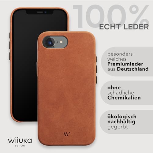WIIUKA Etui do iPhone 16e, skóra z Niemiec, skórzane etui bardzo cienkie, etui premium na telefon komórkowy, Case, Qi, Vintage Cognac Brown