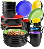 MIAMIO – Geschirrset 6 Personen/Steingut Geschirr Set 30-teilig, Tafelservice Steingut mit Tellern, Schüsseln, Tassen, und Suppentellern - Le Papillon Kollektion (Bunt,30 Teile Set)